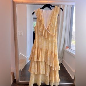 DRA Anthro mustard flamingo dress
